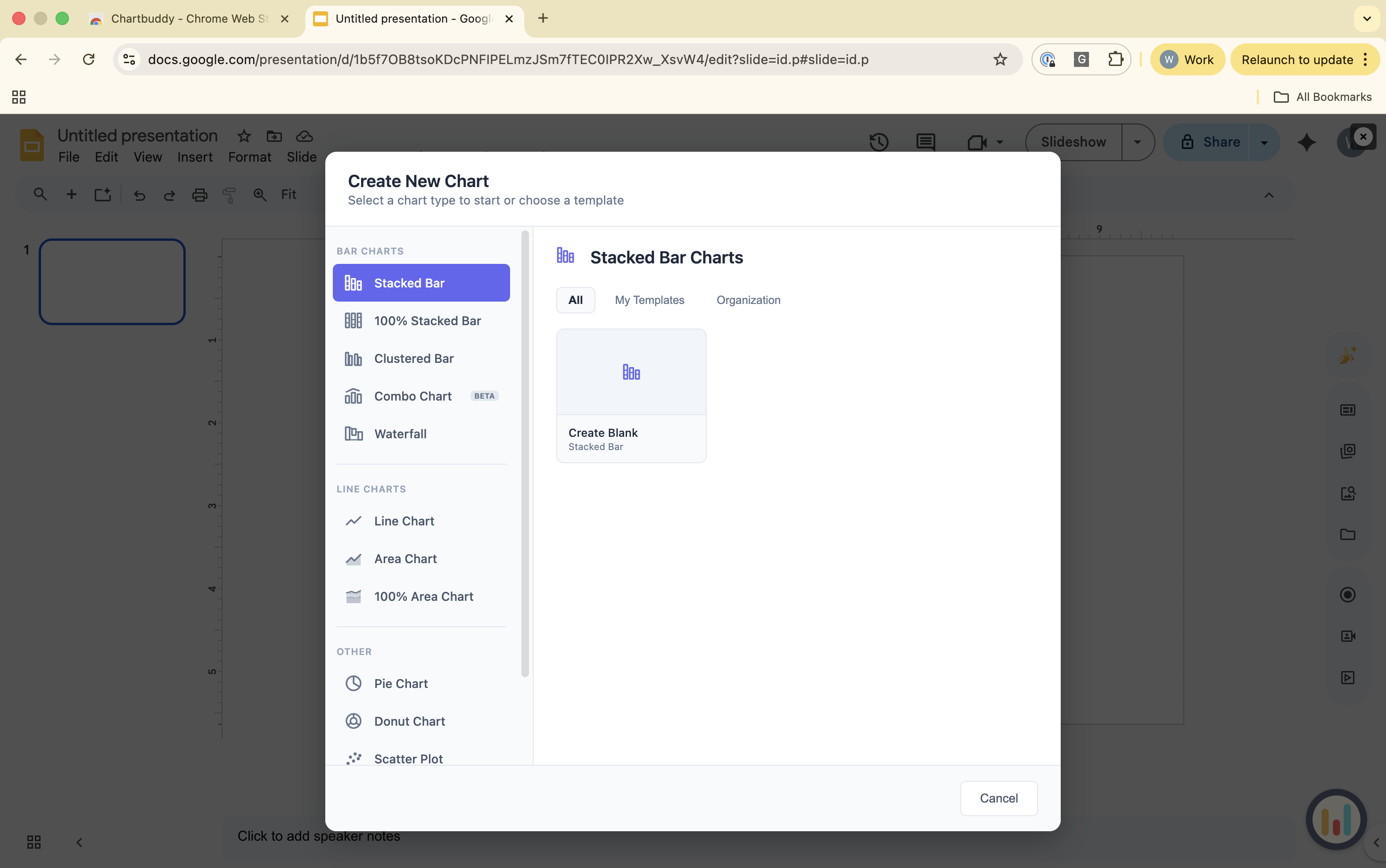 Chart type selector with all options visible
